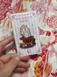 Rabbit in a Hat Teacup | Enamel Pin (Pink Variant)